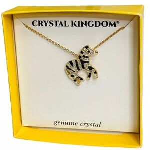 Crystal Kingdom Zebra Necklace Gold Tone Genuine Crystals Black White 15-17"